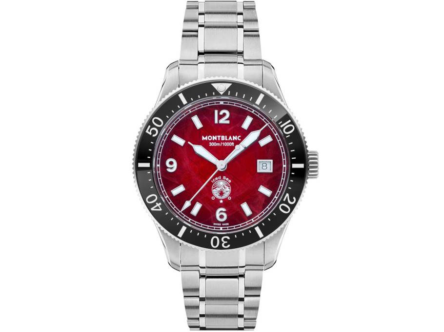 Iced Sea Automatic Date Edelstahl 41mm rotes Zifferblatt Metallband