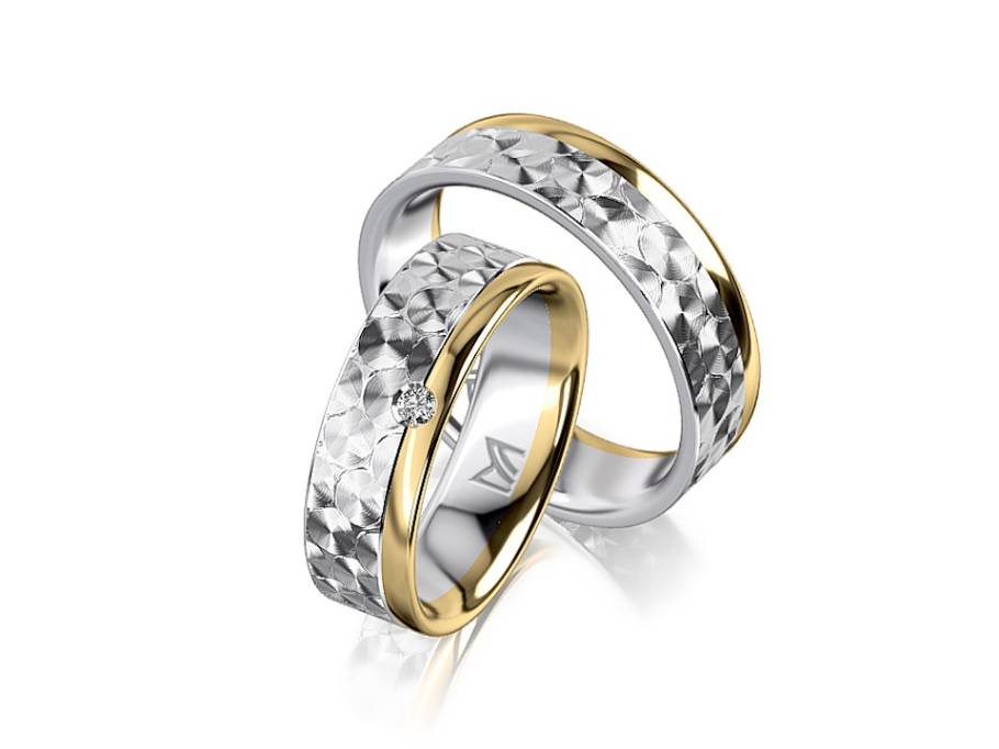 Individuals Trauring Paar aus 750/- Weiß- und Gelbgold mit Brillant 0,025ct