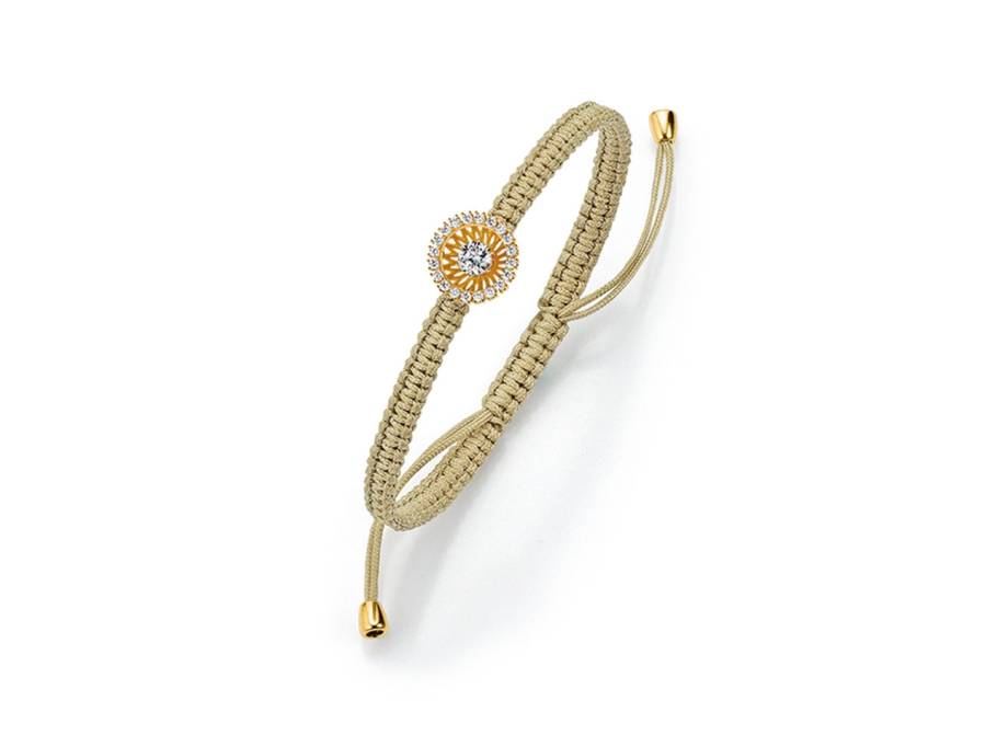 Swing Boho Makramee-Armband sandfarben Gelbgold mit Brillanten 0,480ct