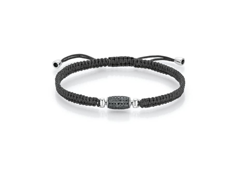 Makramee-Armband schwarz 17cm Tönnchen aus Weißgold mit Brillanten 0,462ct