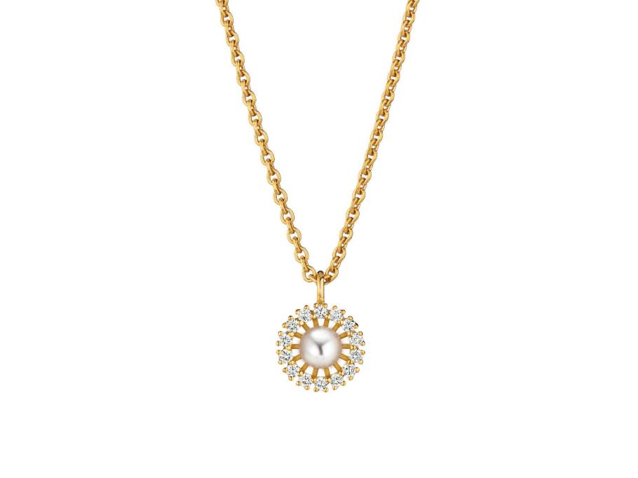 Swing Boho Pearl XS Kette mit Anhänger Gelbgold 42cm mit weißer Zuchtperle und Brillanten 0,070ct