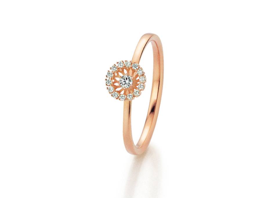 Swing Boho Ring XS Rotgold mit Brillanten 0,160ct naturbraun