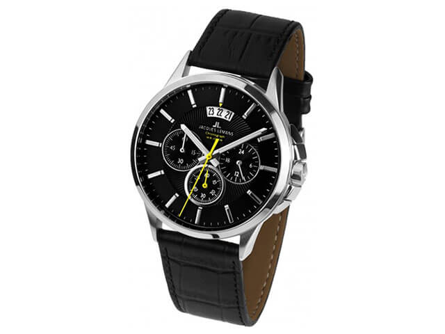 Quarz Sydney   Chrono Edelstahl schwarz Lederband