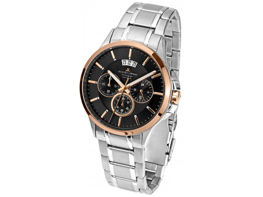 Quarz Sydney   Chrono    IP rosé Edelstahl schwarz Edelstahlband