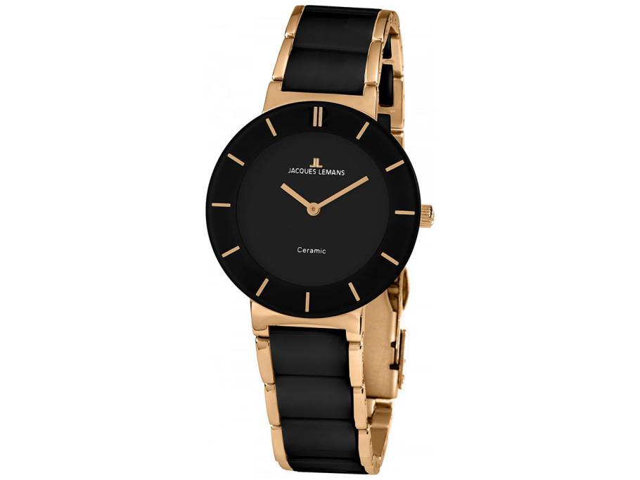 Quarz Monaco Keramik schwarz  IP rosé Edelstahl schwarz Edelstahlband