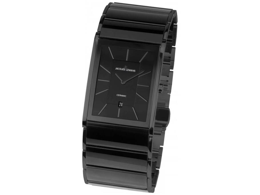 Quarz Dublin rechteckig Datum Keramik schwarz IP schwarz Edelstahl schwarz Edelstahlband