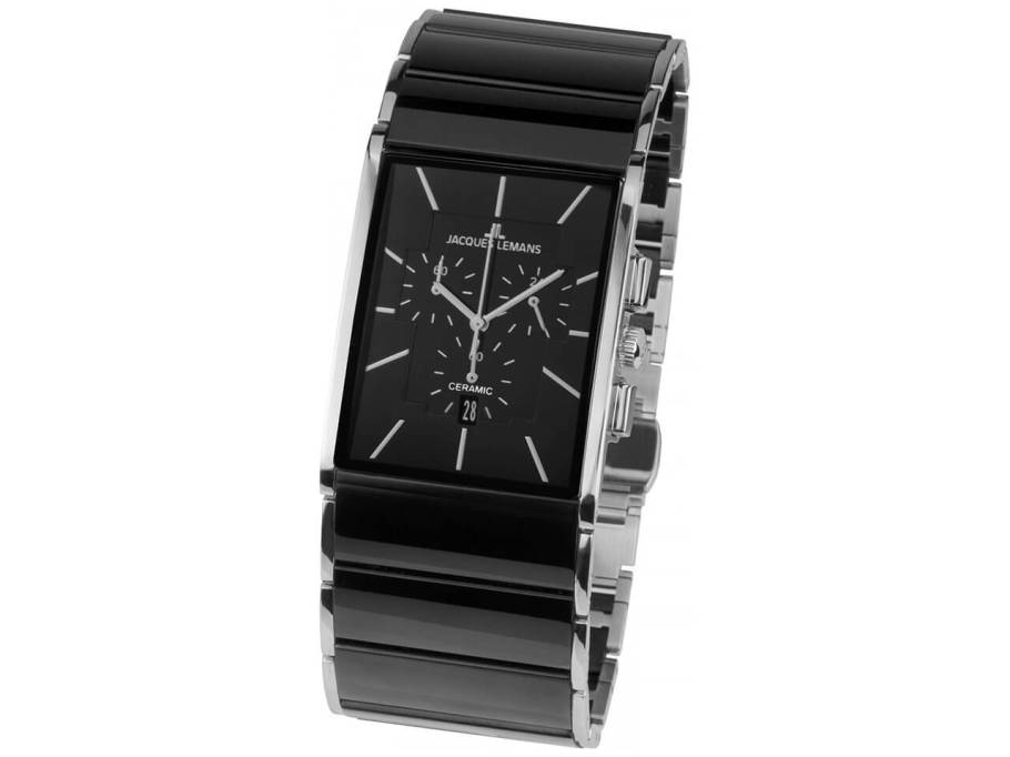 Quarz Dublin  rechteckig Chronograph Keramik schwarz Edelstahl schwarz Edelstahlband