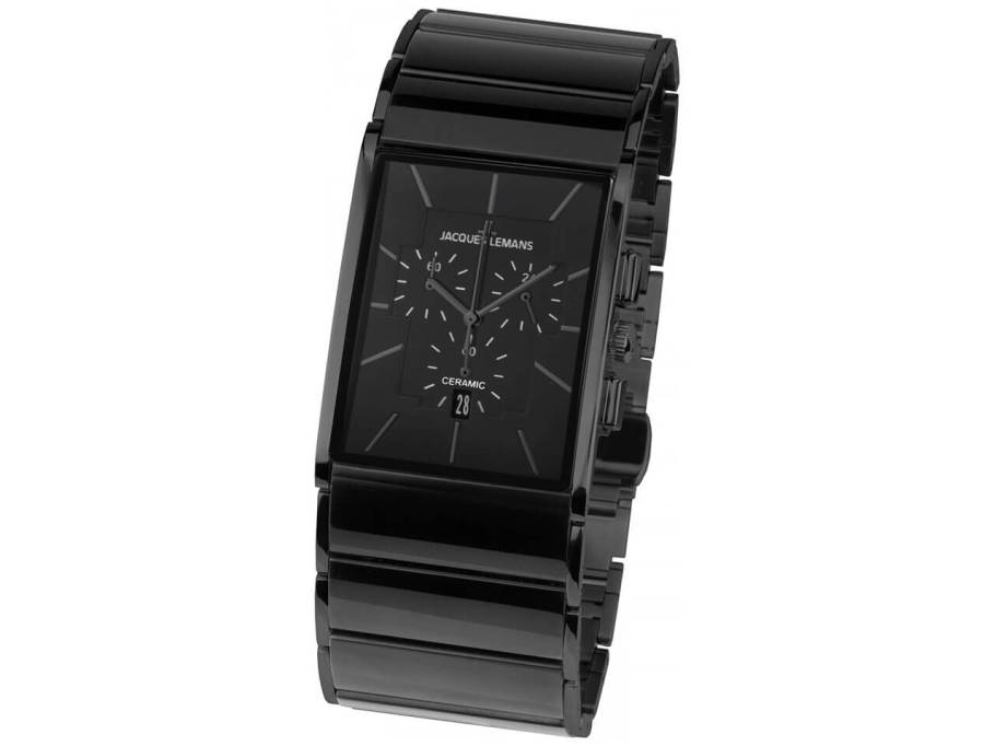Quarz Dublin  rechteckig Chronograph Keramik schwarz  IP schwarz Edelstahl schwarz Edelstahlband