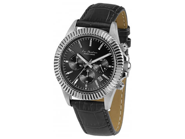 La Passion Quarz  Chrono Edelstahl anthrazit Lederband