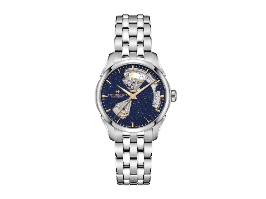 Jazzmaster Open Heart Lady Automatik Edelstahl 36mm blaues Zifferblatt Metallband