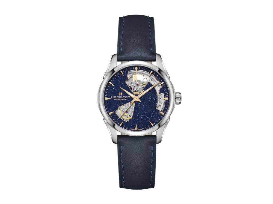 Jazzmaster Open Heart Lady Automatik Edelstahl 36mm blaues Zifferblatt blaues Lederband