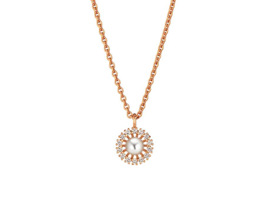 Swing Boho Pearl XS Kette mit Anhänger Roségold 42cm mit weißer Zuchtperle und Brillanten 0,070ct