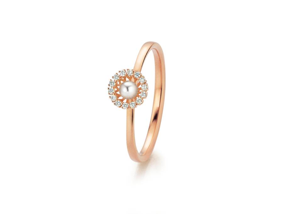 Swing Boho Pearl XS Ring Roségold mit weißer Zuchtperle und Brillanten 0,070ct