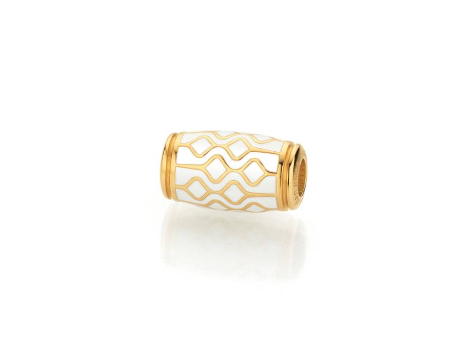 Wechselschließe Tönnchen Ornament Gelbgold 7,3mm mit weißer Kaltemaille