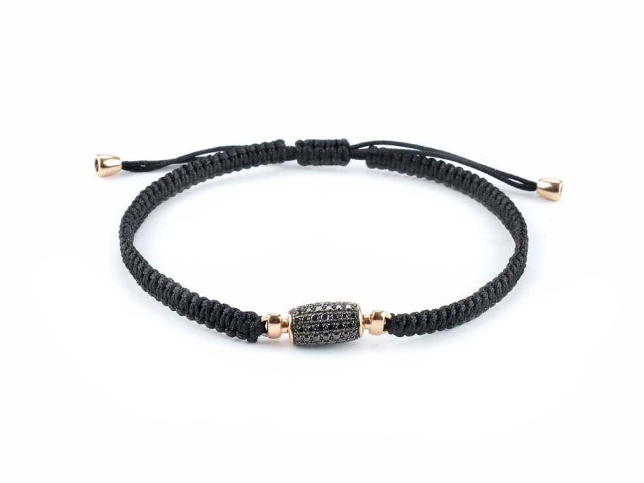 Makramee-Armband schwarz 17cm Tönnchen aus Rotgold mit Brillanten 0,462ct
