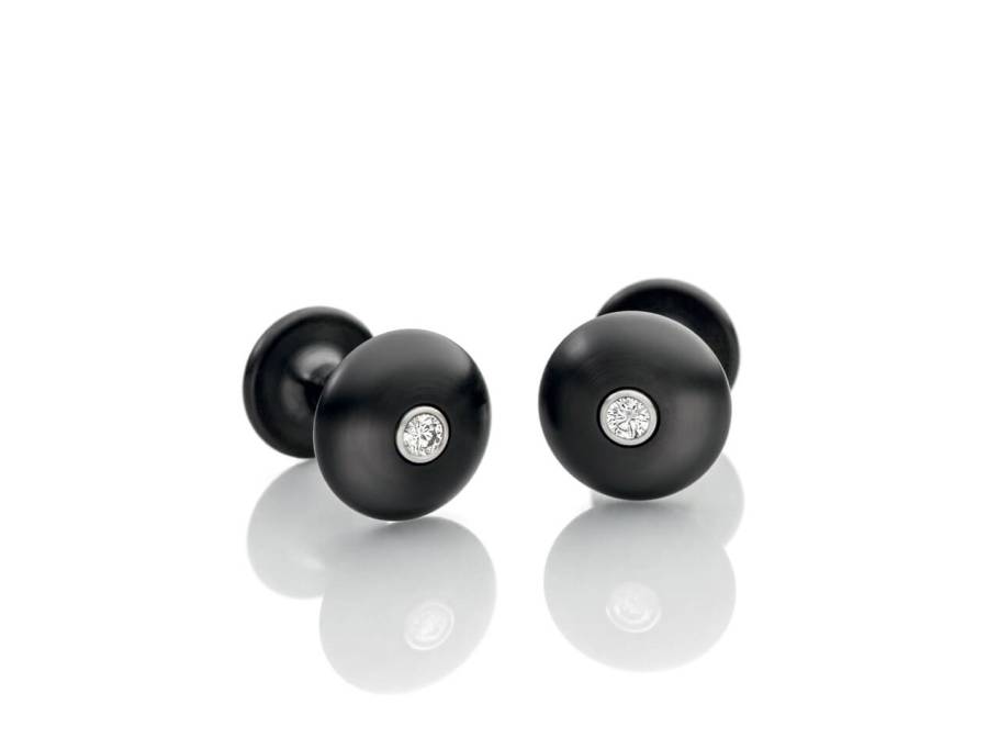 Manschettenknöpfe Edelstahl schwarz Platin Brillanten 0,20ct