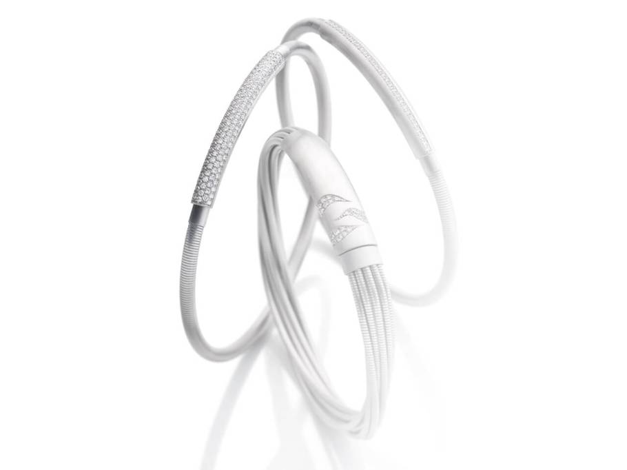 Armreif Platin  Edelstahlspirale mit Brillantpavee