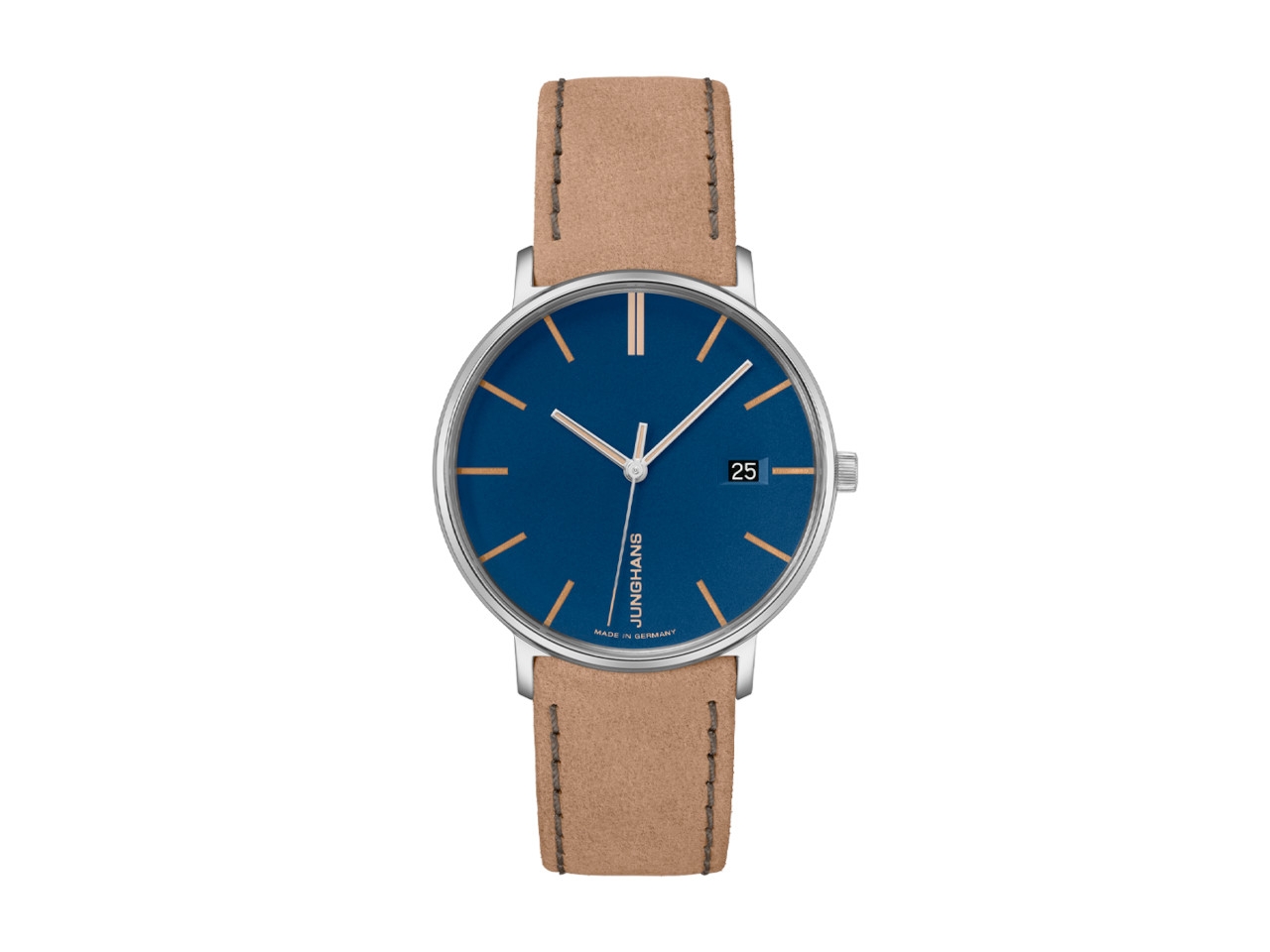 Junghans Form Damen Datum Quarz Edelstahl blau Lederband