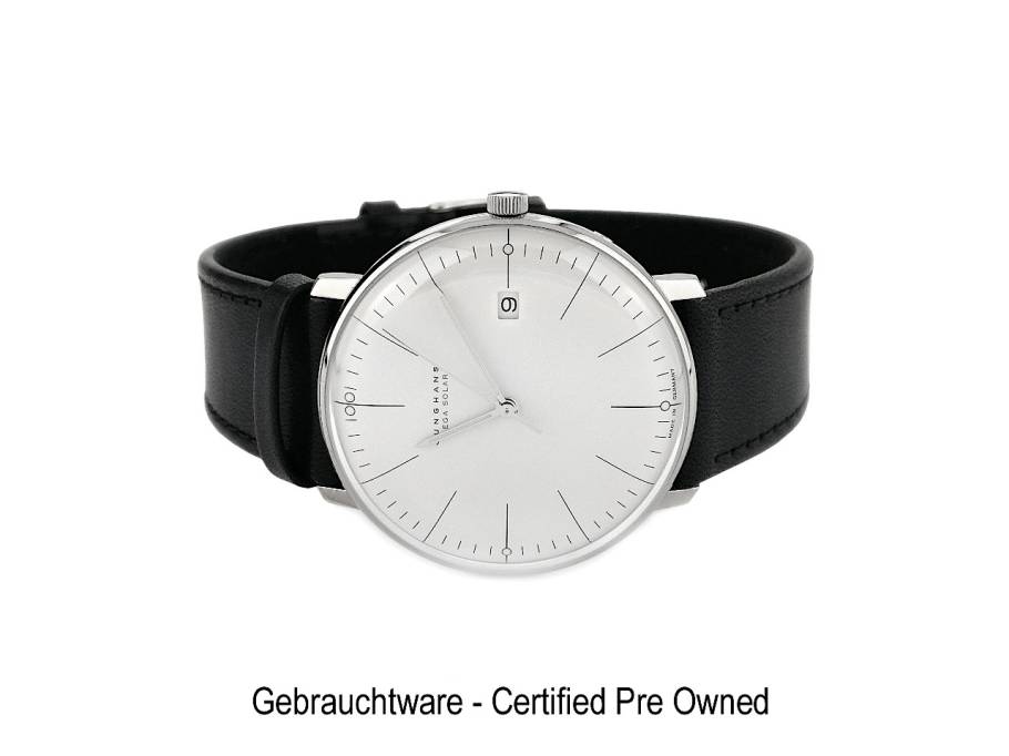 Max Bill MEGA Solar Funkuhr Titan 38mm weißes Zifferblatt schwarzes Lederband 59/2020.02 Full Set mit Garantie Occasion