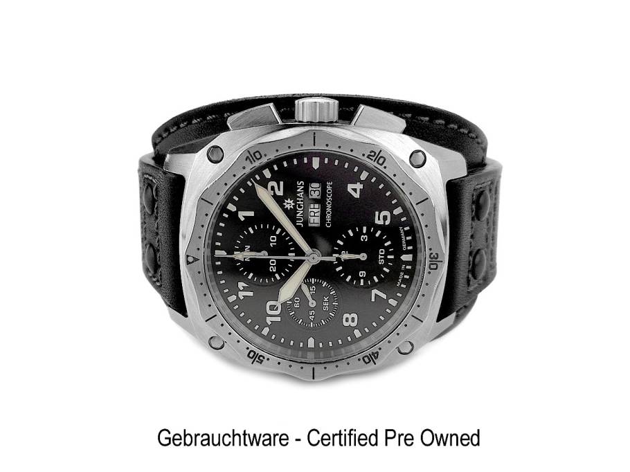 Pilot Chronoscope Automatik Edelstahl 42mm schwarzes Zifferblatt Lederband 27/4522.00 Full Set mit Garantie Occasion