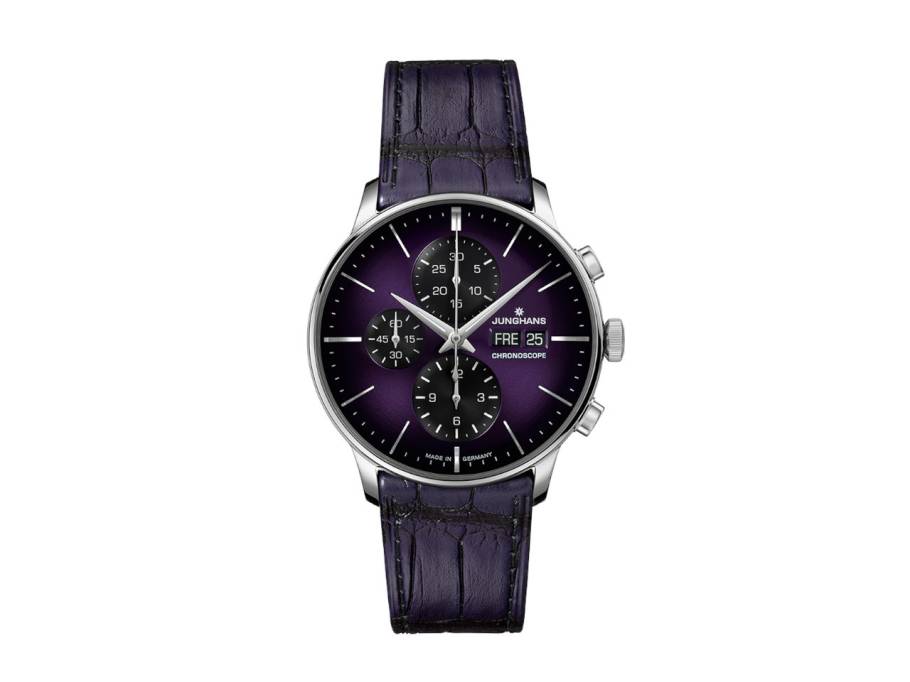 Meister Chronoscope Automatik Edelstahl 40mm violettes Zifferblatt violettes Lederband limitiert