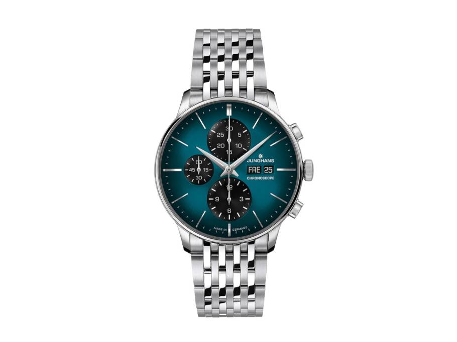 Meister Chronoscope Automatik Edelstahl 40mm petrolfarbenes Zifferblatt Metallband limitiert