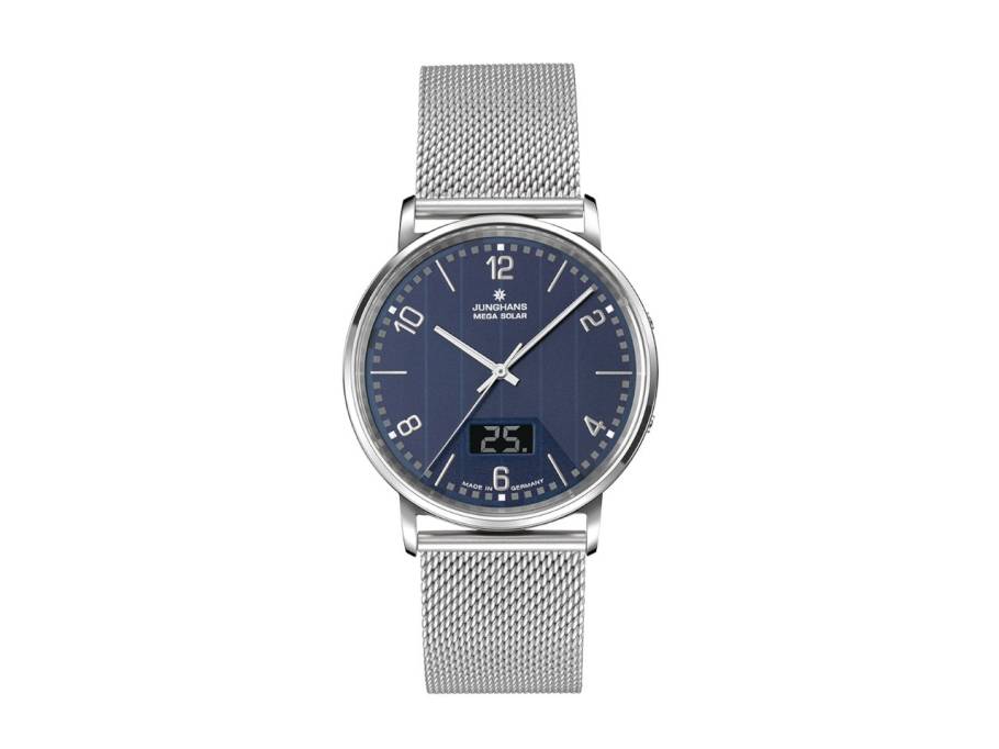 Milano Mega Solar Edelstahl 39mm blaues Zifferblatt Metallband