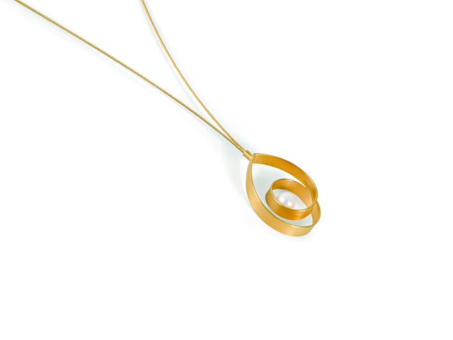 Dreh Dich Collier Silber gelbgoldplattiert mit Süßwasser-Zuchtperle 90cm