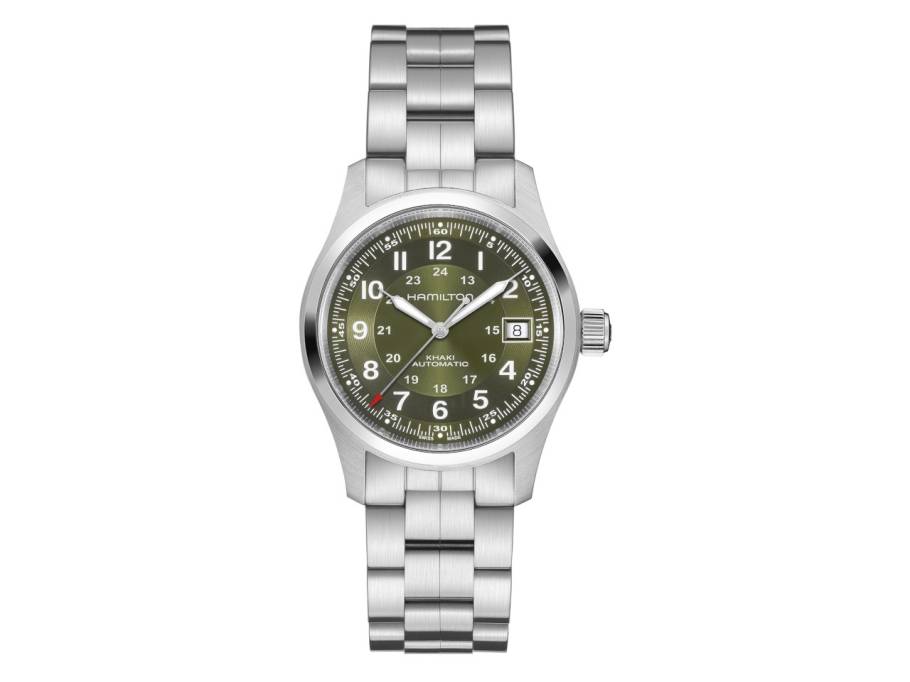 Khaki Field Automatik Edelstahl 38mm grünes Zifferblatt Metallband