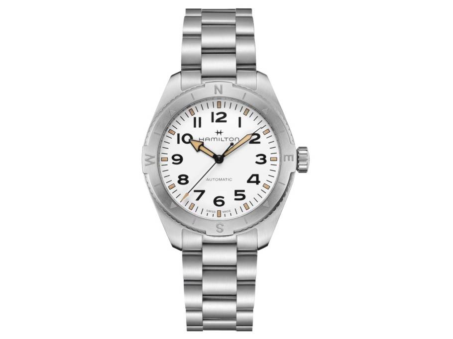 Khaki Field Expedition Automatik Edelstahl 41mm weißes Zifferblatt Metallband
