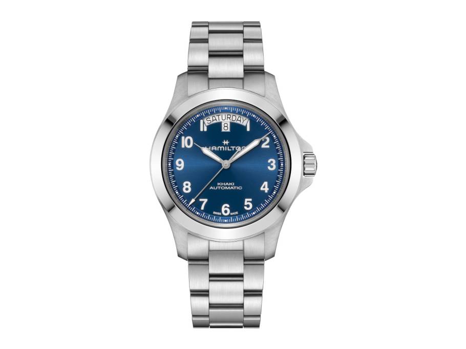 Khaki Field King Day-Date Automatik Edelstahl 40mm blaues Zifferblatt Metallband