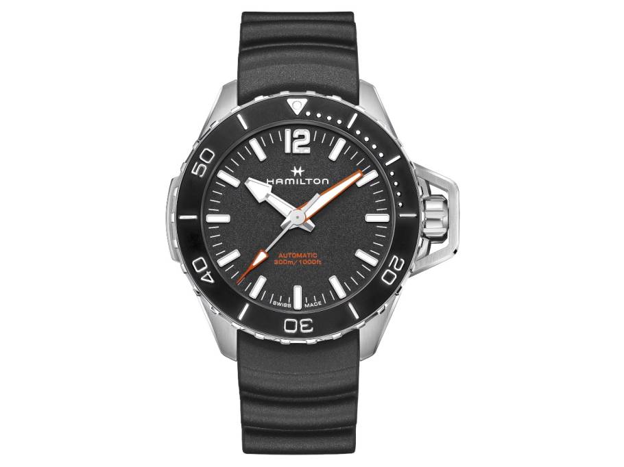 Khaki Navy Frogman Automatik Edelstahl 46mm schwarzes Zifferblatt Kautschukband