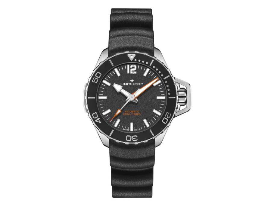 Khaki Navy Frogman Auto Edelstahl 41mm schwarzes Zifferblatt schwarzes Kautschukband