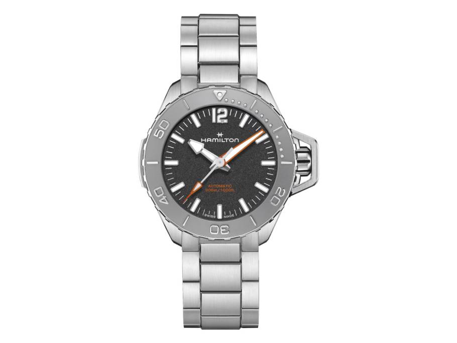 Khaki Navy Frogman Auto Edelstahl 41mm schwarzes Zifferblatt Metallband