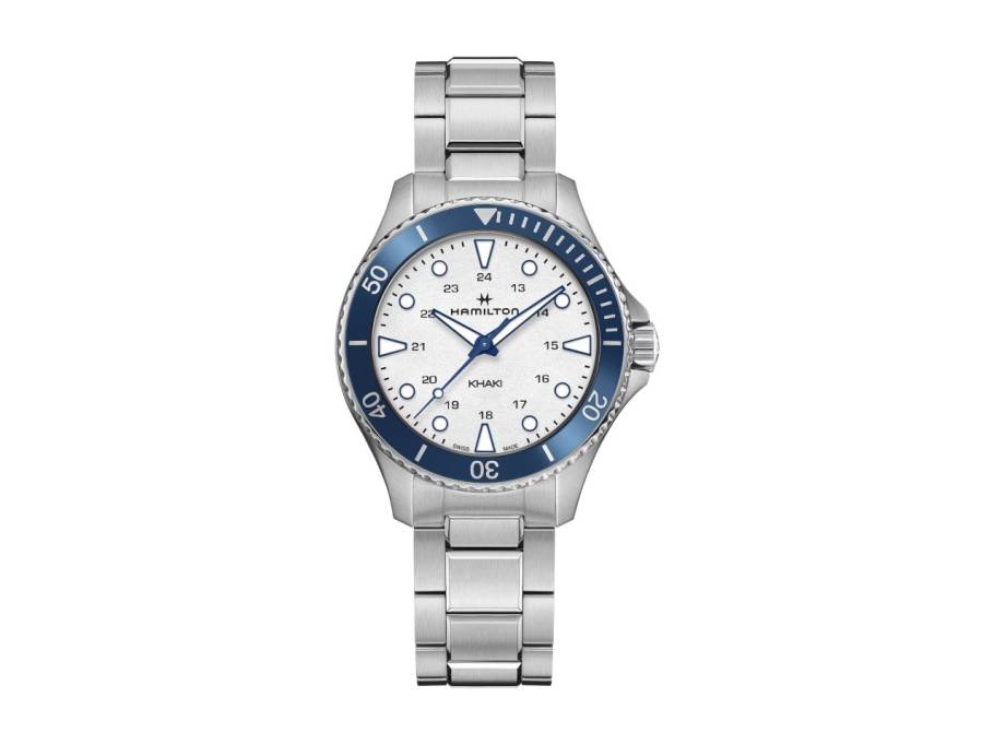 Khaki Navy Scuba Quartz Edelstahl 37mm silbernes Zifferblatt Metallband