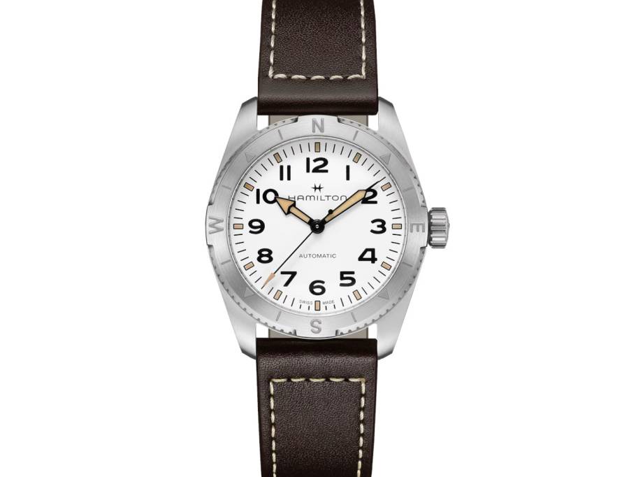   Khaki Field Expedition Automatik Edelstahl 37mm weißes Zifferblatt braunes Lederband