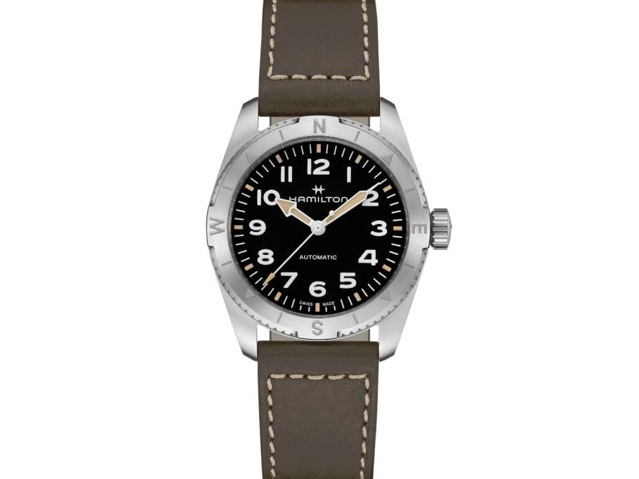   Khaki Field Expedition Automatik Edelstahl 37mm schwarzes Zifferblatt olivgrünes Lederband