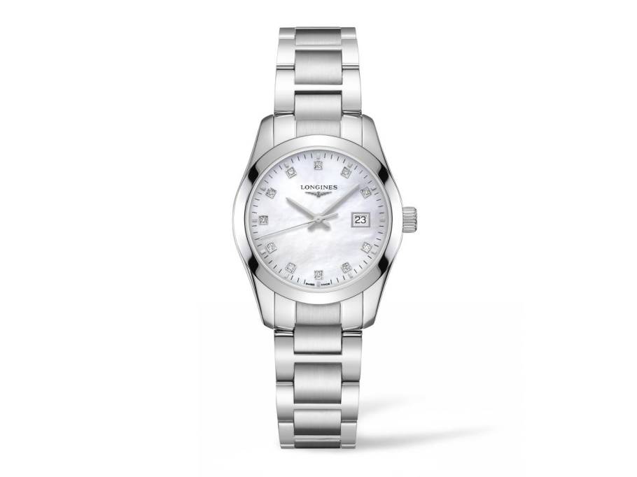 Conquest Classic Damenuhr Quarz 29,5mm Stahl weiß Perlmutt Edelstahlband Diamanten