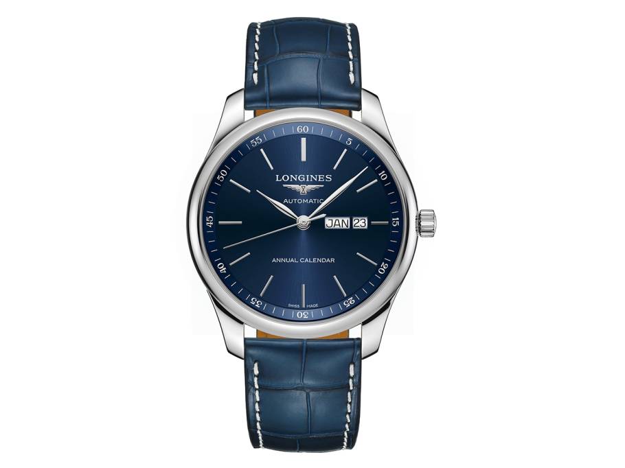 Master Collection Automatik 42 mm  Edelstahl blau  Index Lederband