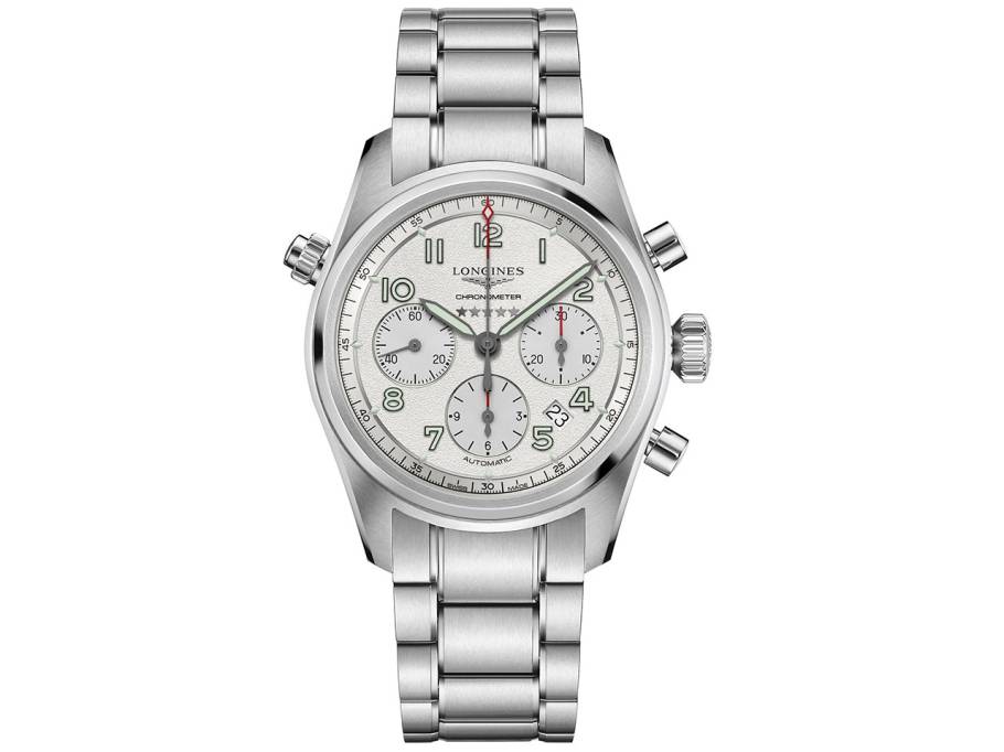 Spirit Automatik Chronograph Edelstahl 42 mm silbernes Zifferblatt Edelstahlband