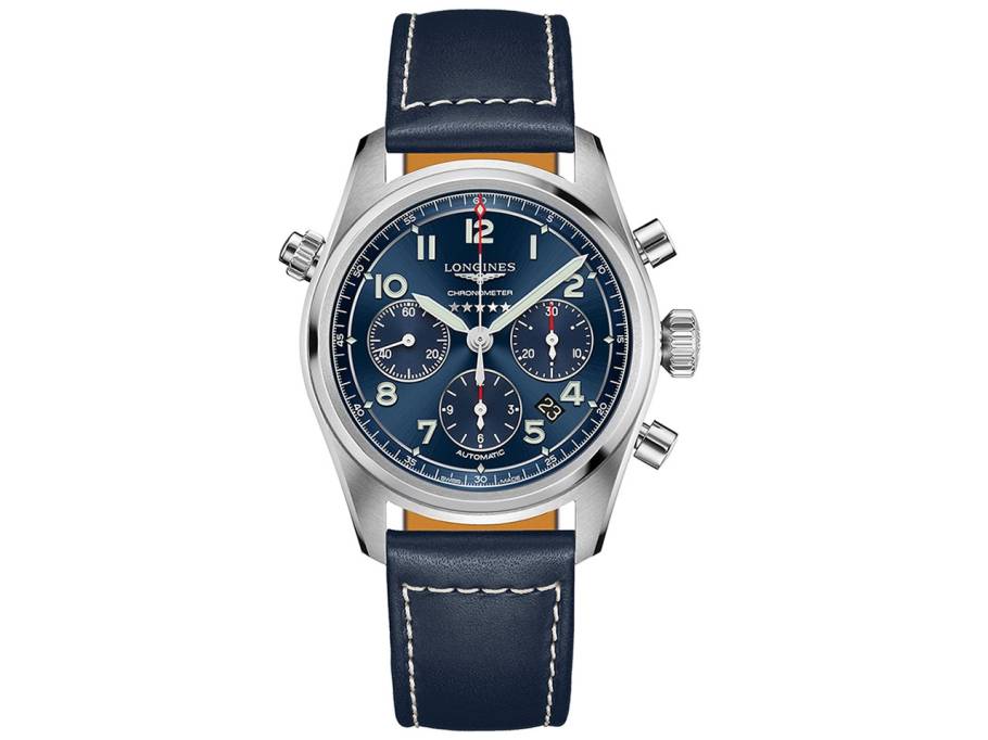 Spirit Automatik Chronograph Edelstahl 42 mm blaues Zifferblatt blaues Lederband 