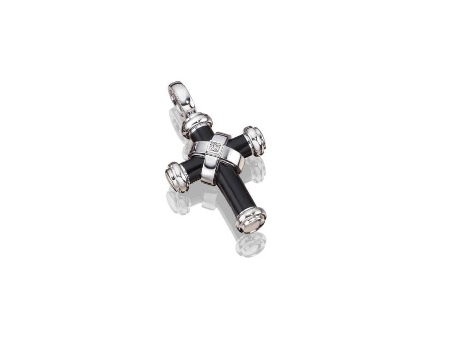 Crosses Anhänger  mittel Weißgold schwarz Diamant Princess