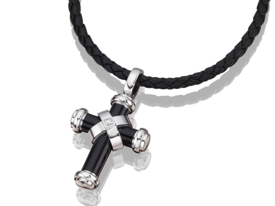 Crosses Anhänger  groß Weißgold schwarz Diamant Princess