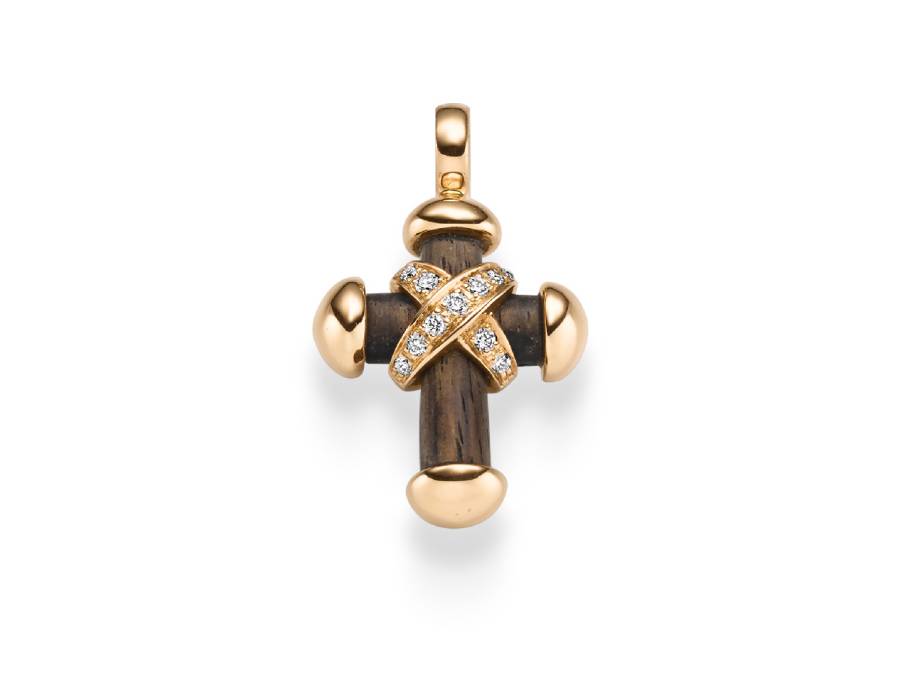 Crosses Anhänger klein braunes Grenadillholz Roségold mit Brillanten 0,330ct