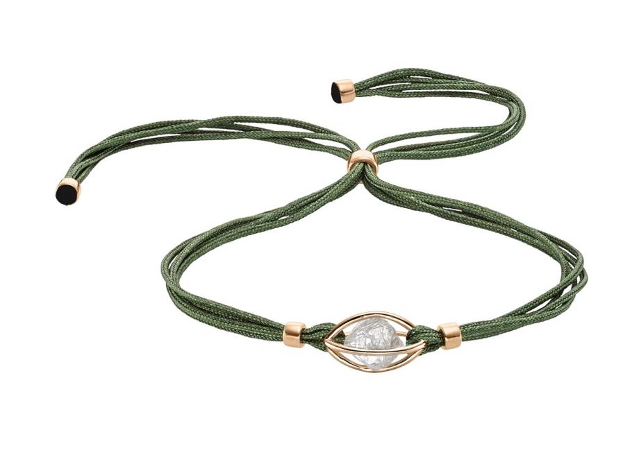 Rough Cut Mini 750/- Roségold mit ungeschliffenen Diamant grün Paracord