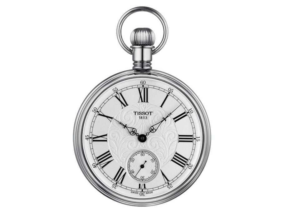 T-Pocket Taschenuhr Lepine Handaufzug Messing palladiert 51mm silberfarbenes Zifferblatt