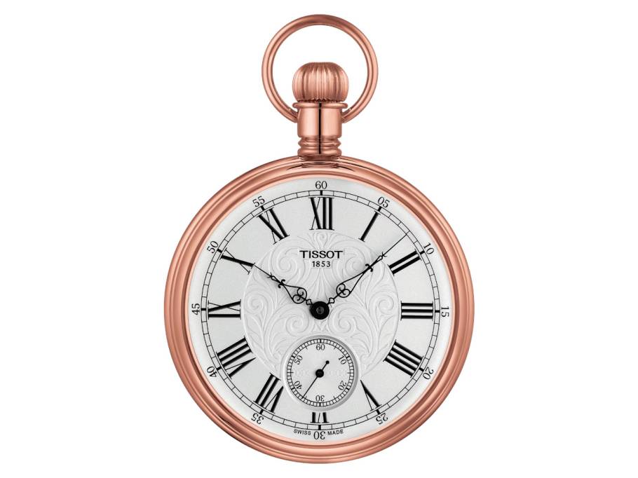 T-Pocket Taschenuhr Lepine Handaufzug Messing PVD-beschichtet 51mm silberfarbenes Zifferblatt