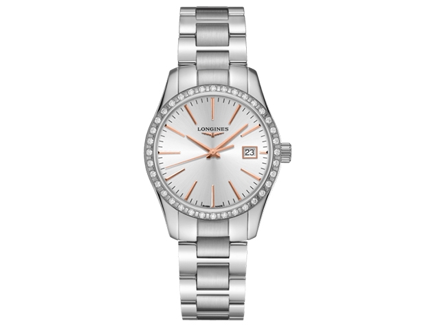Conquest Classic Damenuhr Quarz Stahl silber Edelstahlband mit Diamanten