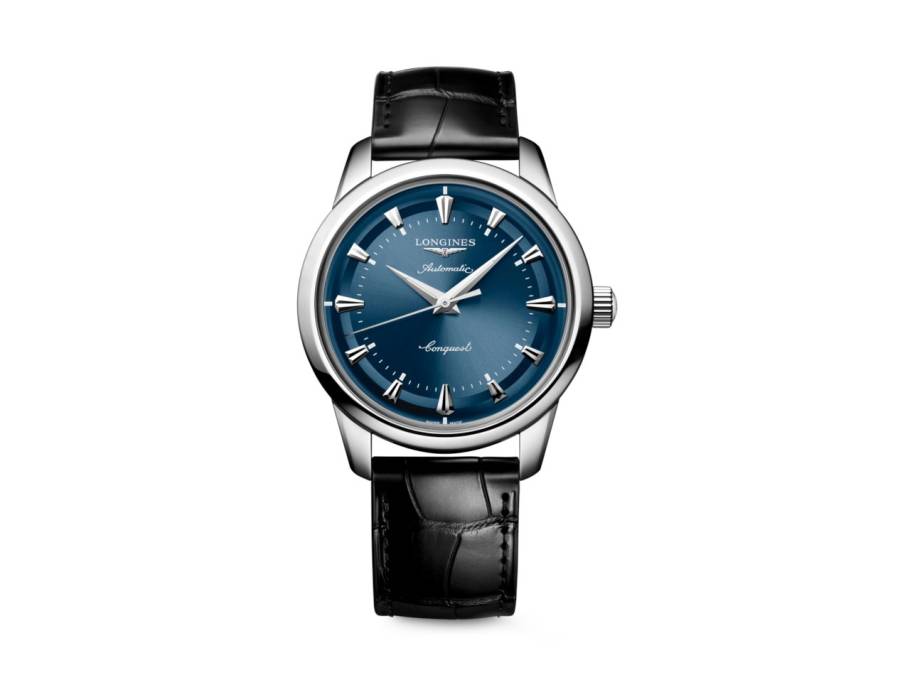 Conquest Heritage Automatik Edelstahl 40mm blaues Zifferblatt schwarzes Lederband