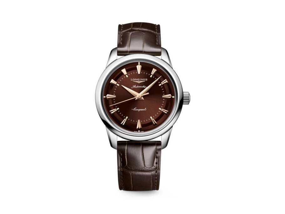 Conquest Heritage Automatik Edelstahl 38mm braunes Zifferblatt braunes Lederband